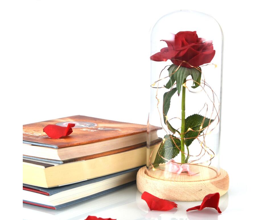 Mothers Day Gift Enchanted Forever Rose Flower In LED Glass Case