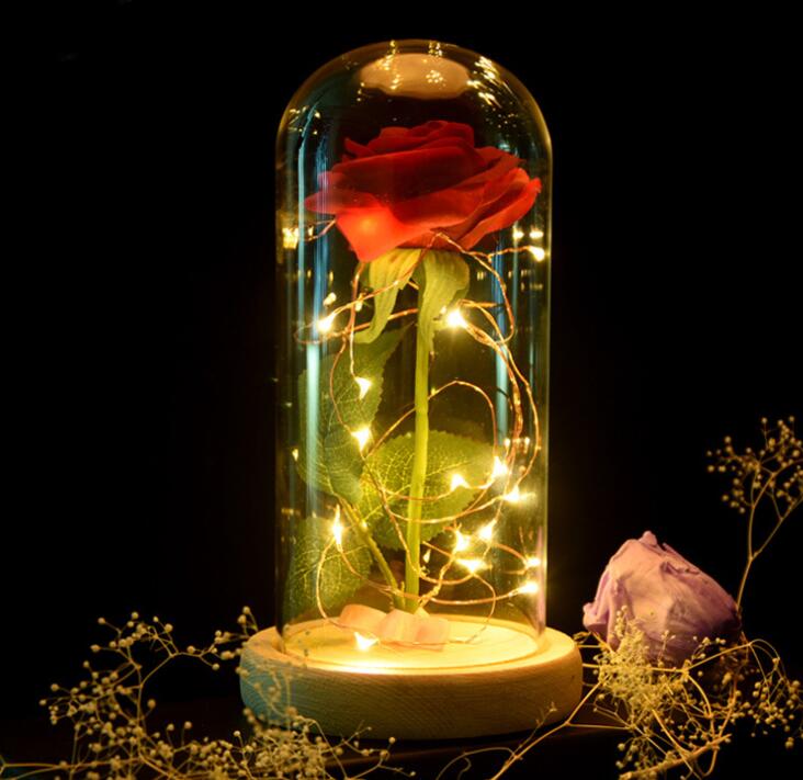 Mothers Day Gift Enchanted Forever Rose Flower In LED Glass Case