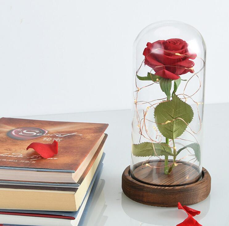 Mothers Day Gift Enchanted Forever Rose Flower In LED Glass Case